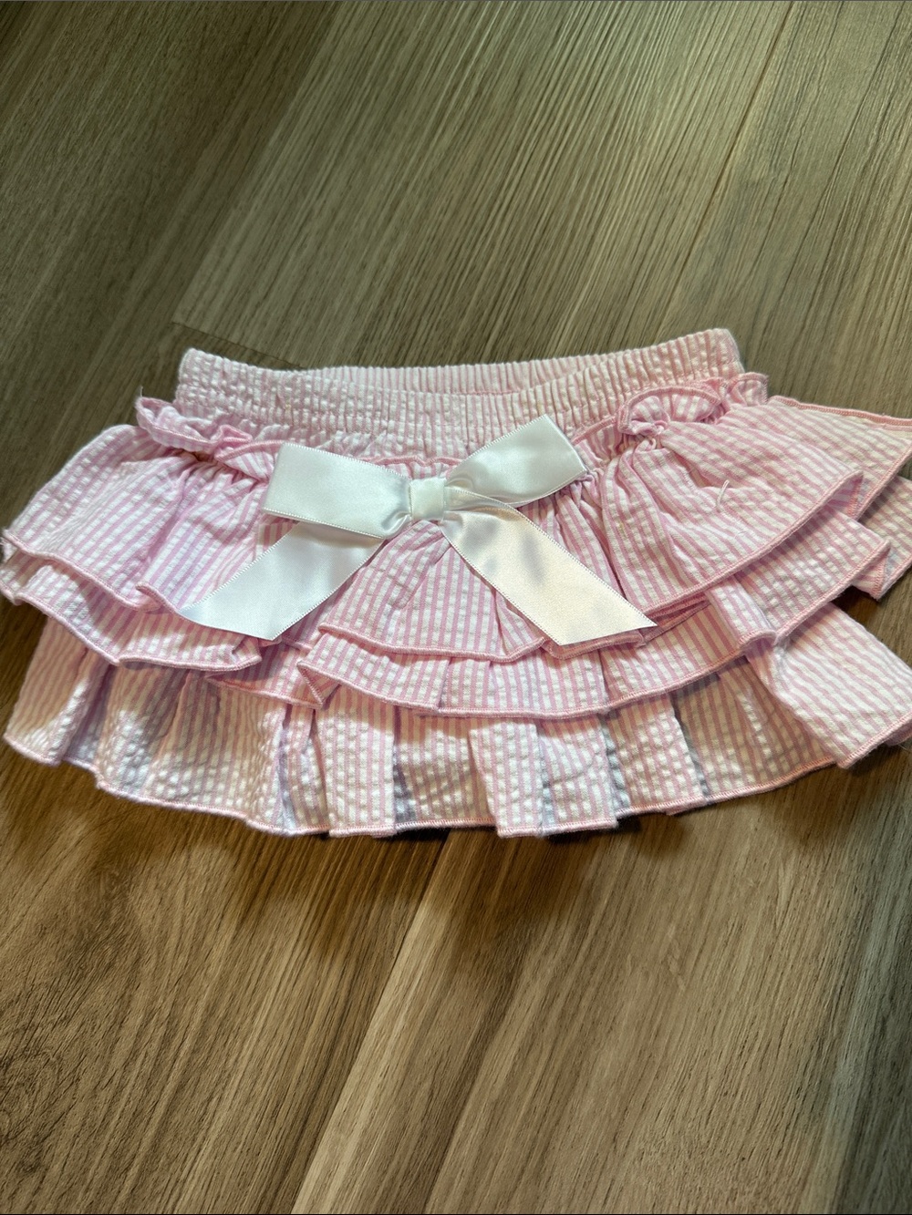 Pink Ruffled Seersucker Skirt with Bow - Women